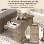 Merax Classic Vintage End Table Side Table with USB Ports & Outlets, One Multifunctional Drawer with Cup Holders, Storage Cabinet for Living Room & Bedroom, Antique Brown
