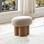 Small Mushroom Foot Stool, Teddy Fabric Ottoman with Non-Skid Legs, Modern Footrest for Under Desk, Sofa Couch, Shoe Changing Bench, Living Room, Bedroom, Office - Beige