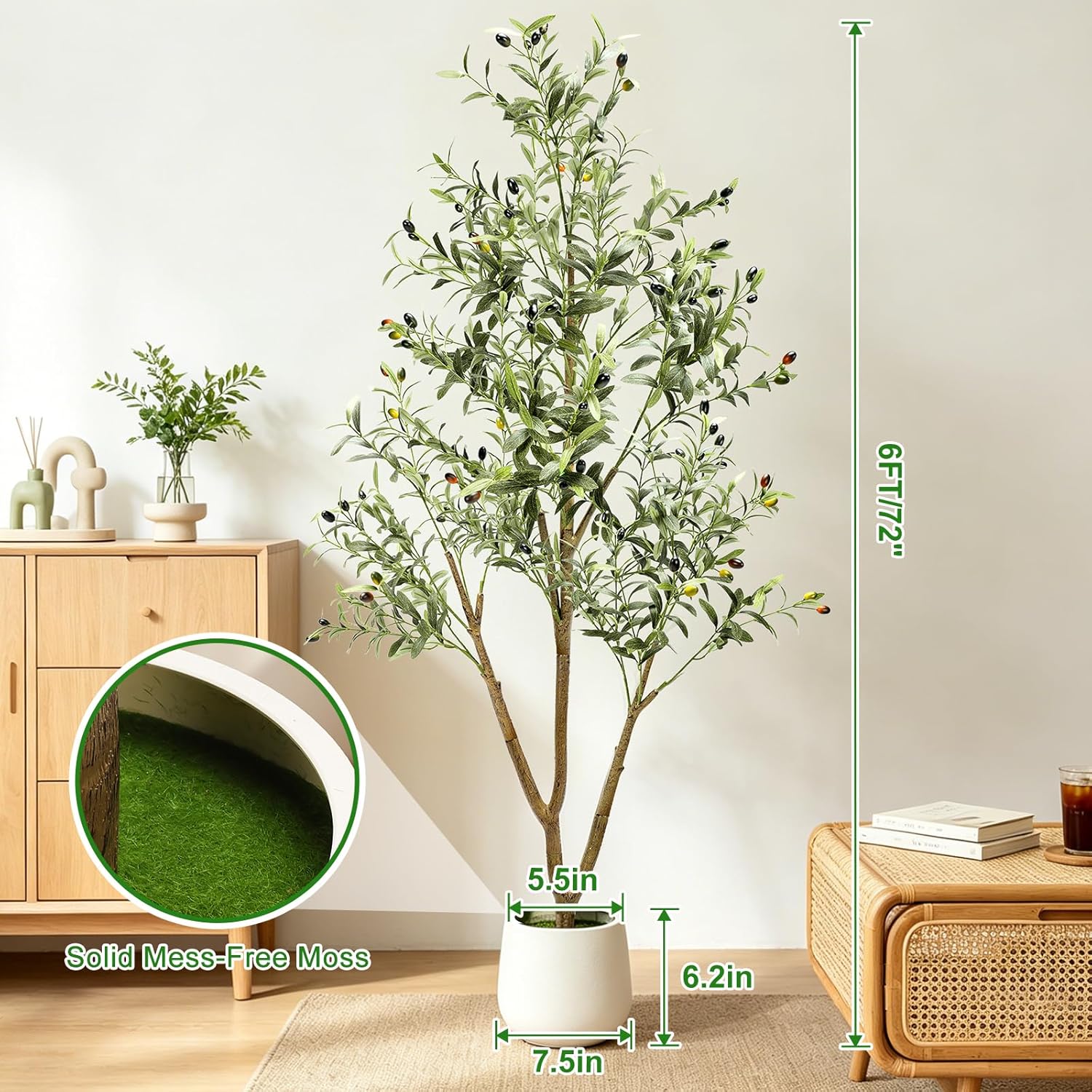 TNELTUEB 6FT Artificial Olive Tree Indoor with Lights & Planter, Realistic Faux Olive Trees with Lifelike Fruits for Living Room Decor, Tall Fake Silk Plants for Modern Home Office