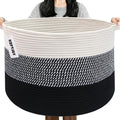 65L Large Blanket Basket,Woven Rope Laundry Basket Hamper with Handles,Decorative Nursery Basket Storage Bin for Toys, Pillows, Clothes Organizer, Living Room, Bedroom, Bathroom, Black