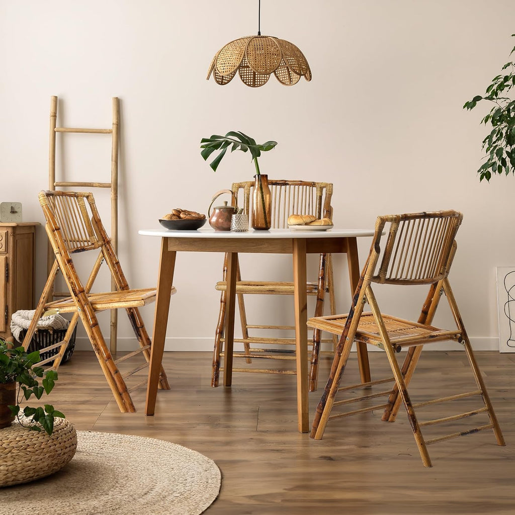 VINGLI Bamboo Folding Chair, Foldable Dining Wood Chairs Comfortable Seat for Outdoor & Indoor, Patio, Porch, Wedding, Party, Event,Brown (4 Pack)