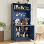 Compact Kitchen Pantry,69''H Buffet with Hutch and Foldable Workstation,Storage Cupboard with Adjustable Shelf and Power Outlet for Dining, Living Room (Dark Blue-f)