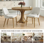 Modern Upholstered Dining Chairs Set of 6, Open Back with Solid Wood Legs, Ergonomic Curved Back Fabric Kitchen Chairs for Dining Room & Kitchen, Living Room Side Chairs, Farmhouse, Beige