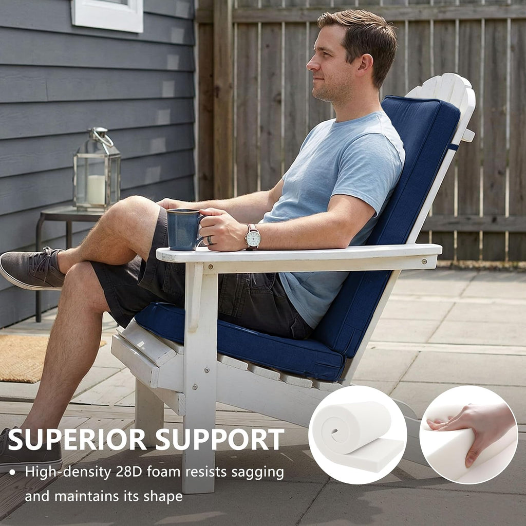 Adirondack Chair Cushion - Removable Cover, Water-Repellent & Fade-Resistant Faux Linen, Securing Straps, Non-Slip Bottom, Fit for Most Outdoor Adirondack & Rocking Chairs - Navy