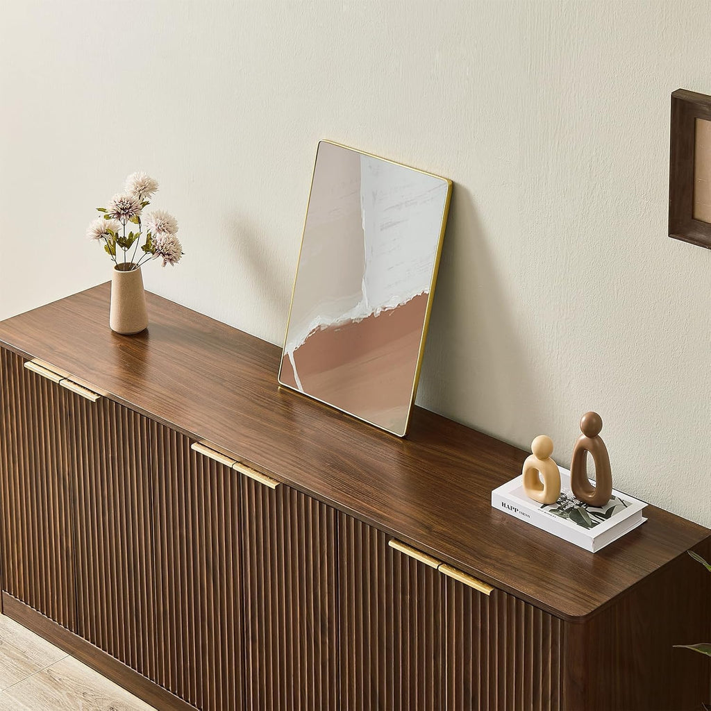 67" Fluted Buffet Sideboard Cabinet with Storages, Modern Accent Cabinet with 6 Doors,Large Storage Cabinet for Kitchen, Living Room,Entryway(Walnut)