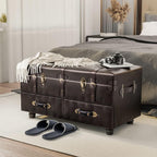 Vintage Storage Bench Upholstered Mid-Century Faux Leather Storage Ottoman Bed Bench Storage Chest for Hallway, Entryway, Bedroom, Dark Brown