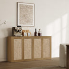 SICOTAS 64" Rattan Modular Buffet Sideboard Storage Cabinet - Large Credenza Console Table with Adjustable Shelves, Farmhouse Boho Coffee Bar Cabinet Stand for Living Room, Hallway, Dining Room