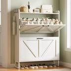Urban Deco Shoe Storage Cabinet for Entryway, 2 Flip Drawers Shoe Organizer, Elegant 2-Tier Freestanding Shoe Cabinet with Anti-Tipping Design (White)