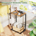 Simple Trending C Shaped End Table, Small Side Table, TV Trays for Couch, Sofa Table for Living Room, Bedside, Rustic Brown