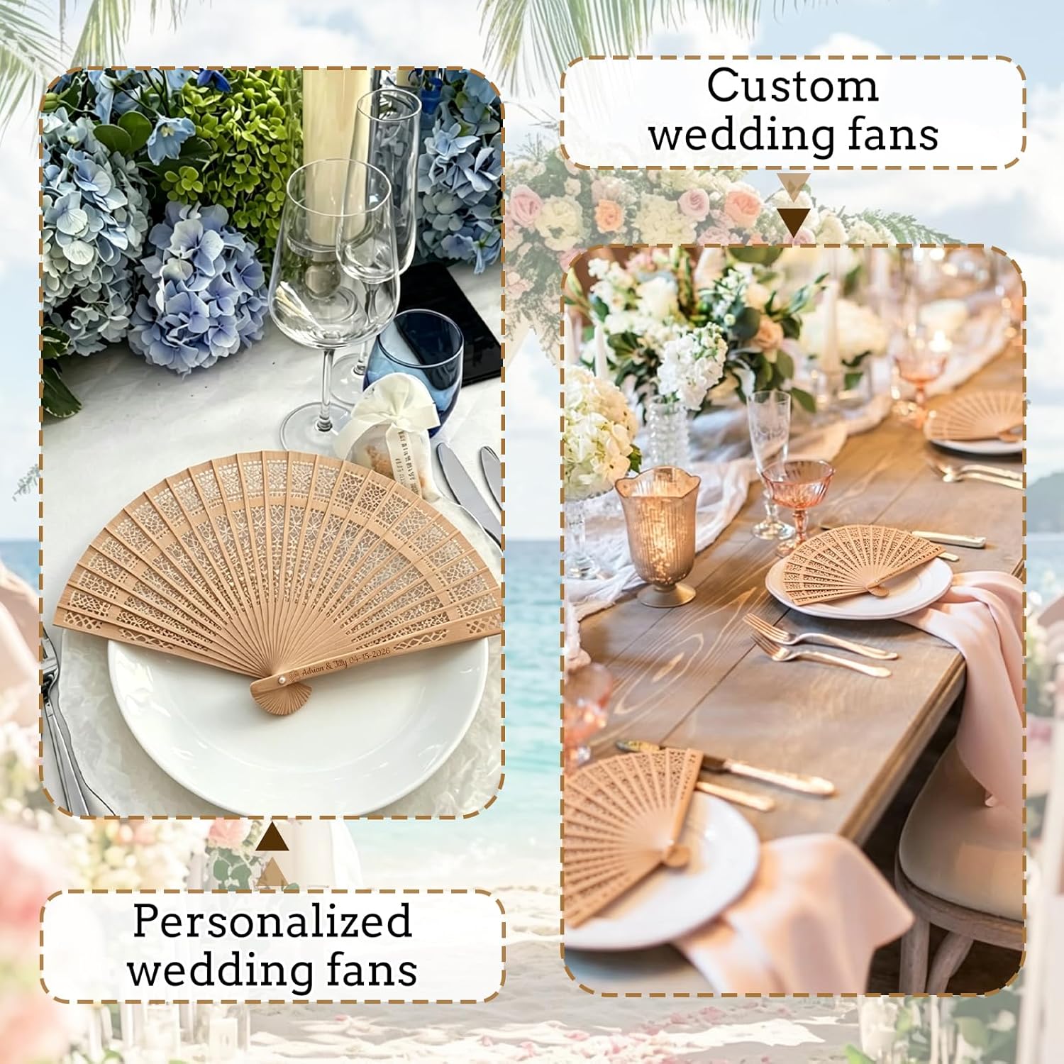 ZFN 1-200 Pcs Personalized Wedding Fans Custom Folding Hand Fan Custom Fan Wooden Folding Hand Engraving Name/Date for Wedding Baby Shower Party Favors (50Pcs)