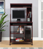 66" Tall Kitchen Pantry Cabinet with Open Shelves & Microwave Stand, Rolling Cupboard Credenza Bufffet Cabinet, Freestanding Kitchen Hutch Bufffet Server,Mahogany