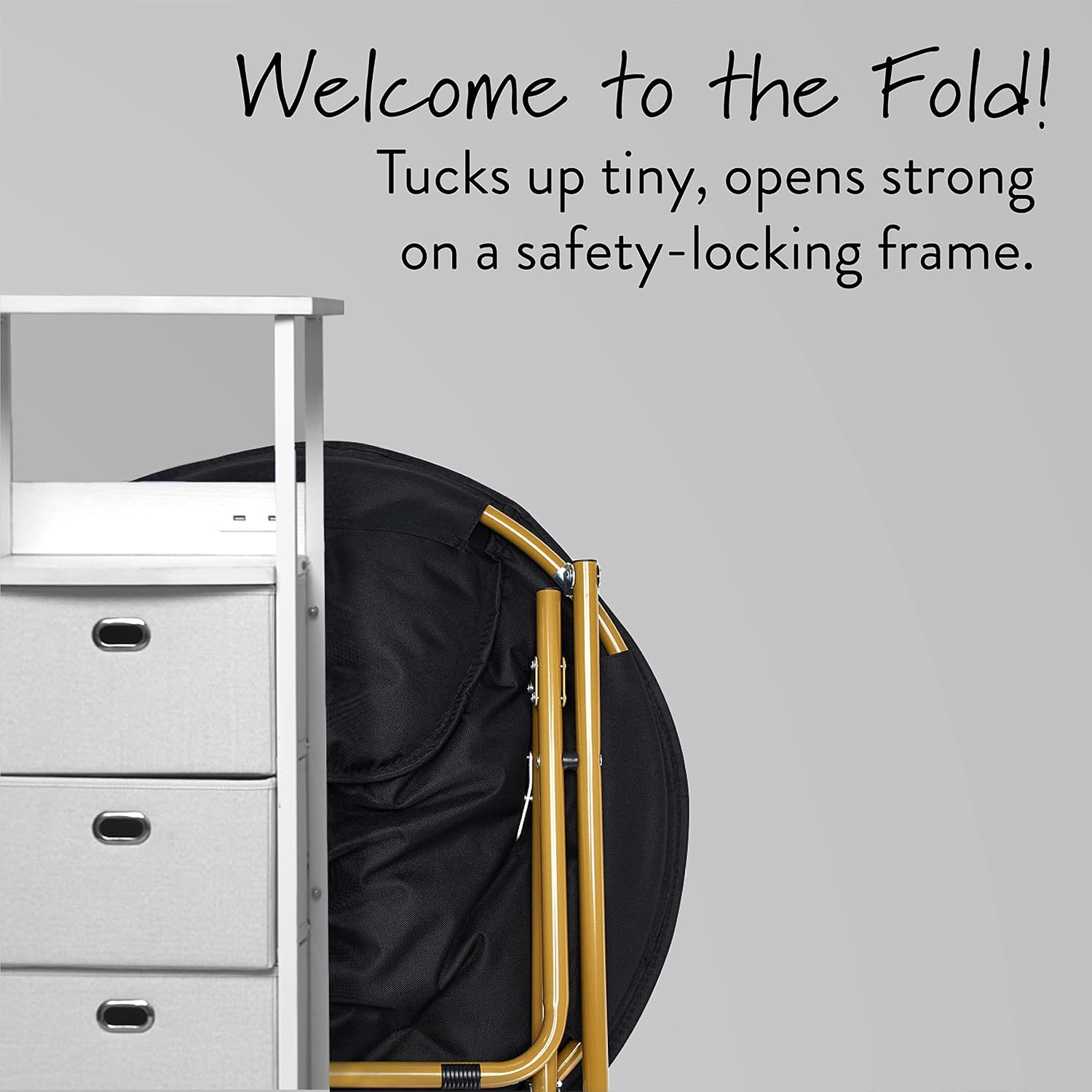 Heritage Kids Folding Faux Fur Saucer Chair 23 Inch Comfortable Plush Lounge Seating Soft Lightweight Portable Children Bedroom Playroom Modern Home Furniture Black