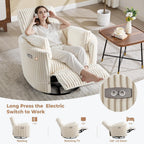 Power Recliner,Nursery Swivel Glider Rocking Chair with USB Port,Upholstered Adult Electric Recliner Rocking Chair with 2 Pillows for Living Room Bedroom (Beige Corduroy, Power-Driven)
