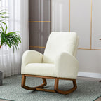 Modern Rocking Chair, Oversized Glider Recliner with High Backrest & Side Pocket, Upholstered Nursery Accent Chair for Living Room, Bedroom, Nursery, Solid Wood Legs (White Teddy)