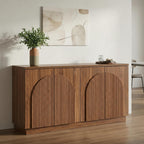 Brafab 4-Door Fluted Sideboard Buffet Cabinet with Arched Reeded Doors and Adjustable Shelves, Modern Credenza Storage Cabinet for Living Room Dining Room, Walnut Oak Finish
