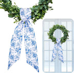 Whaline 2 Pcs Blue Flower Wreath Sash for Front Door Chinoiserie Floral Garland Ribbon for Holiday Party Home Decor Indoor Outdoor