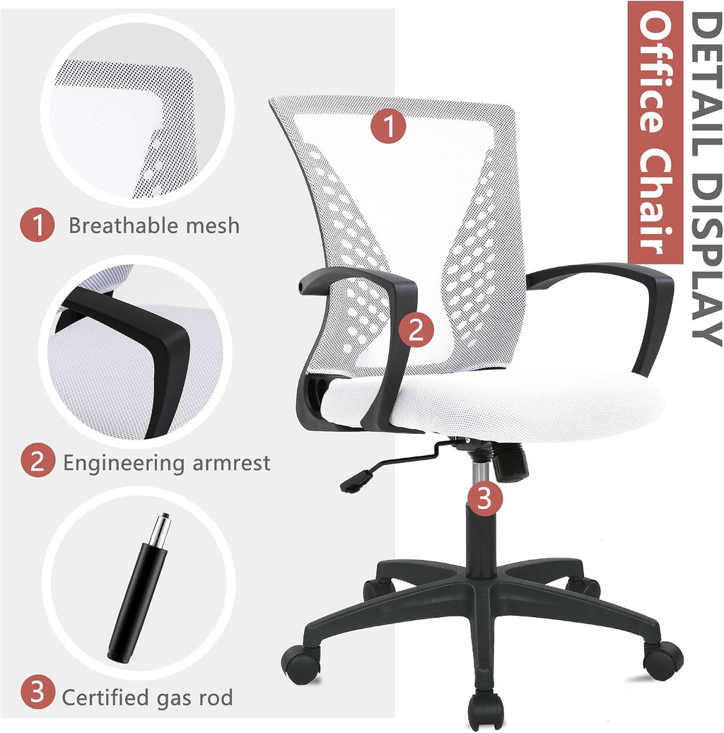 PayLessHere Office Computer Gaming Chair Ergonomic Mesh Desk Chair Adjustable Video Game Chairs with 360 Degrees Swivel Wheels Armrest Lumbar Support for Home Office,White