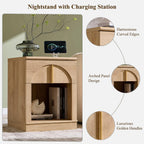 ACCOHOHO 18" Nightstand Set of 2 with Arched Panel,Natural Oak | Bedside Table & Side End Table with Charging Station, Drawer Storage, and Open Shelf for Bedroom & Living Room