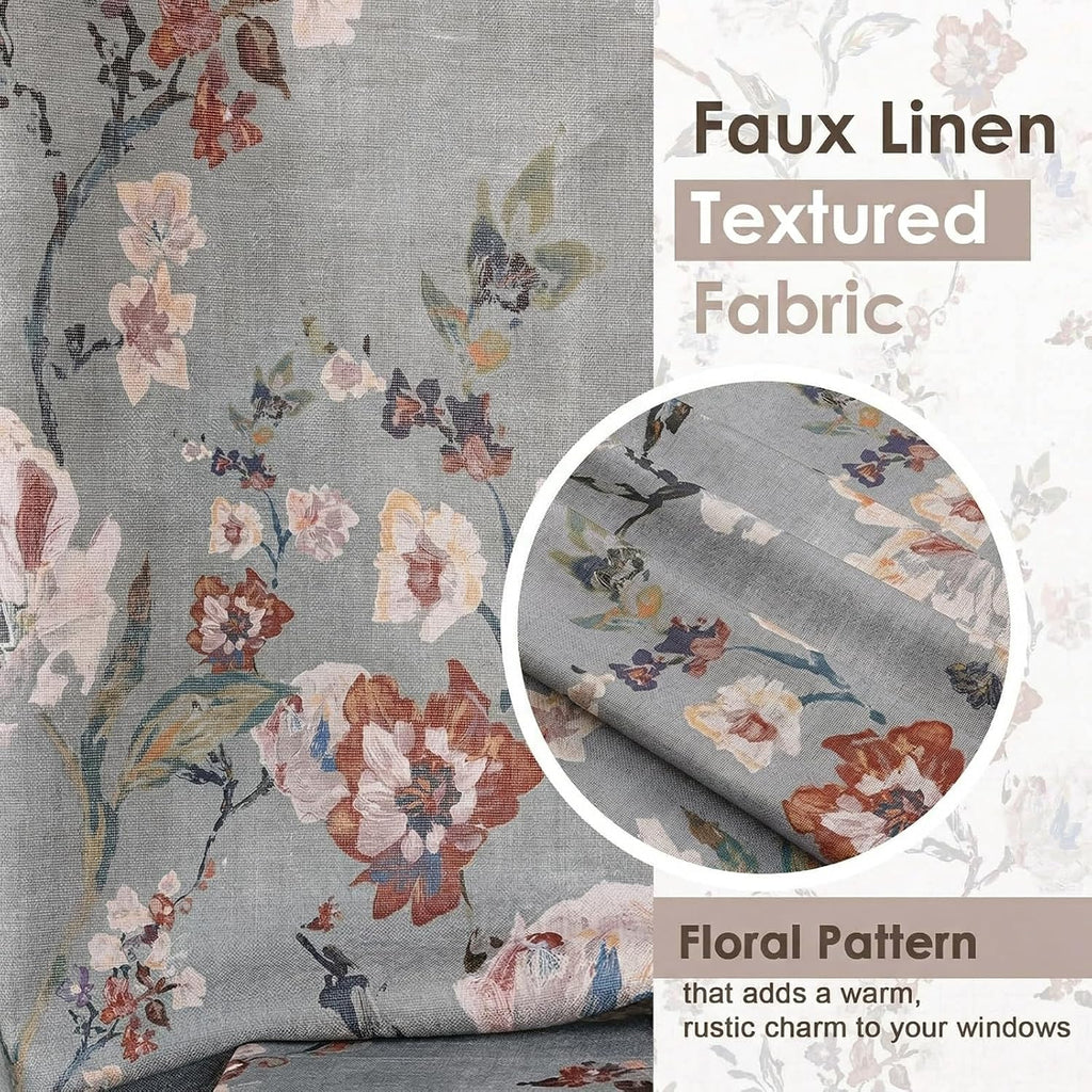 OWENIE Floral Kitchen Cafe Curtains - 36 Inch Length 2 Panels Set, Printed Light Filtering Textured Farmhouse Short Small Half Curtain Tier Drapes for Bathroom Basement, 2 Pcs Each 30W x 36L,Grey