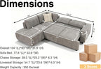 THSUPER 104'' L Shaped Sectional Sleeper Couch with Storage Chaise, Chenille Sectional Sofa with Pull Out Bed and Storage Loveseat, 4 Seater Comfy Couches for Living Room (Light Grey)