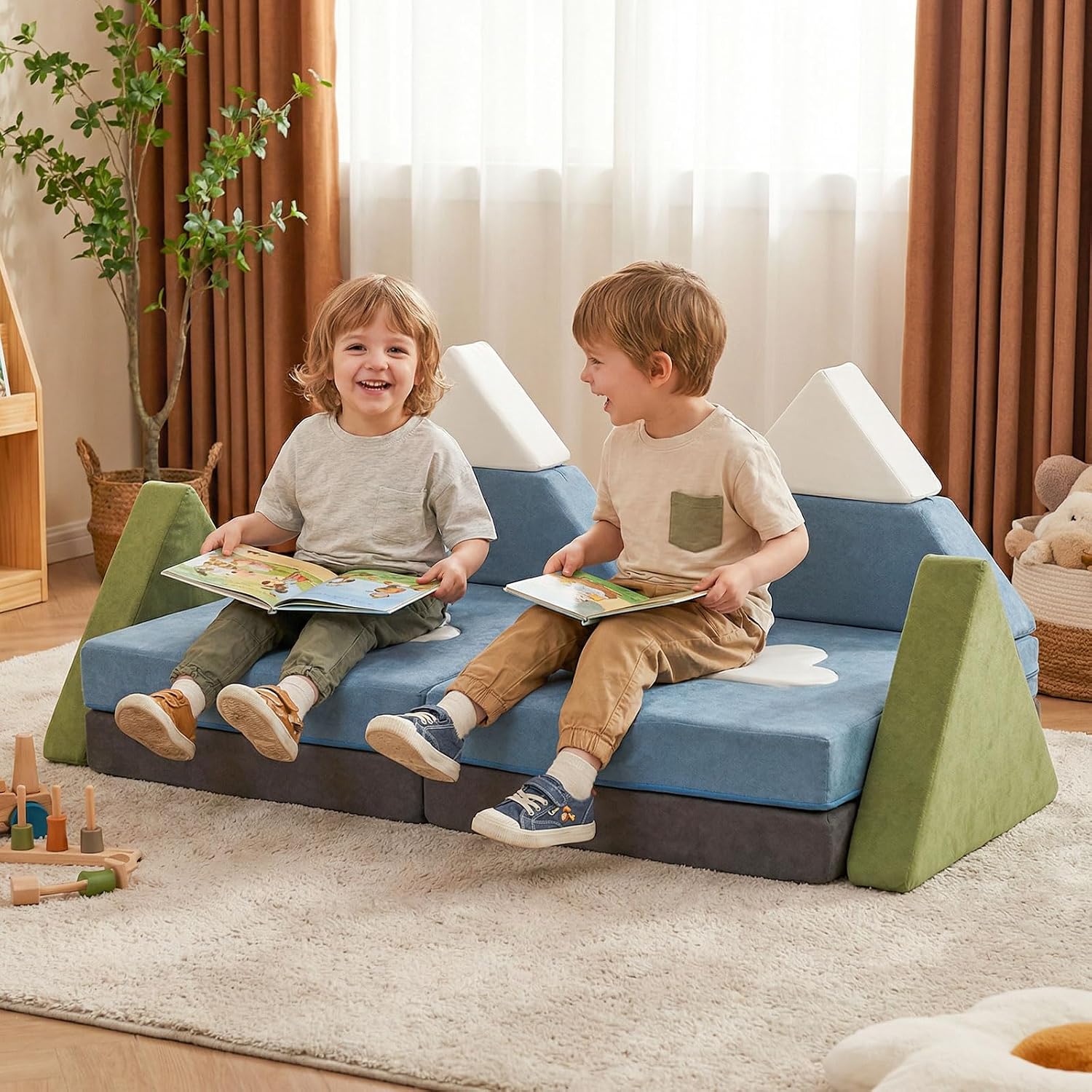 Costzon Modular Kids Play Couch, Snow Mountain Theme Toddler Foam Building Fort for Inspiring Creativity, Convertible Foam and Floor Cushion for Boys Girls for Playroom, Bedroom Gifts (Snow Mountain)