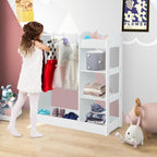 Costzon Kids Dress up Storage with Mirror, Clothes Rack, 3-Tier Shelves, Bottom Tray, Pretend Play Costume Dresser Organizer Center, Open Hanging Armoire Closet for Little Girls (White)