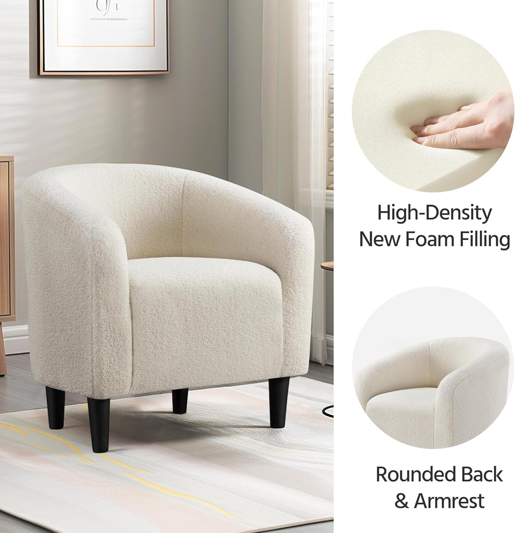Yaheetech Accent Barrel Chair, Boucle Fabric Club Chair, Furry Sherpa Elegant Armchair with Cozy Soft Padded, Suitable for Living Room Bedroom Reception Room Office, Ivory
