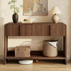 AMERLIFE 45" Fluted Console Table with 2 Drawers and Open Shelf, Modern Entryway Table with Rounded Edges, Wood Sofa Table for Hallway, Foyer, Behind Couch, Living Room, Brown