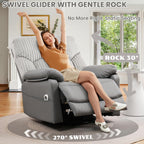 GRAINELL Power Recliner Chair with Massage and Heat, Electric Recliner Nursery Rocking Chairs, USB, Gliding & 270° Swivel Recliner, for Living Room Nursery Chair, Grey