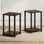 Furinno Turn-N-Tube Toolless Assembly Side Table Set of 2, Stackable 2-Tier Brown End Table with Open Shelf, Night Stand, Bedside Table, for Living Room, Bedroom, Cherry Oak
