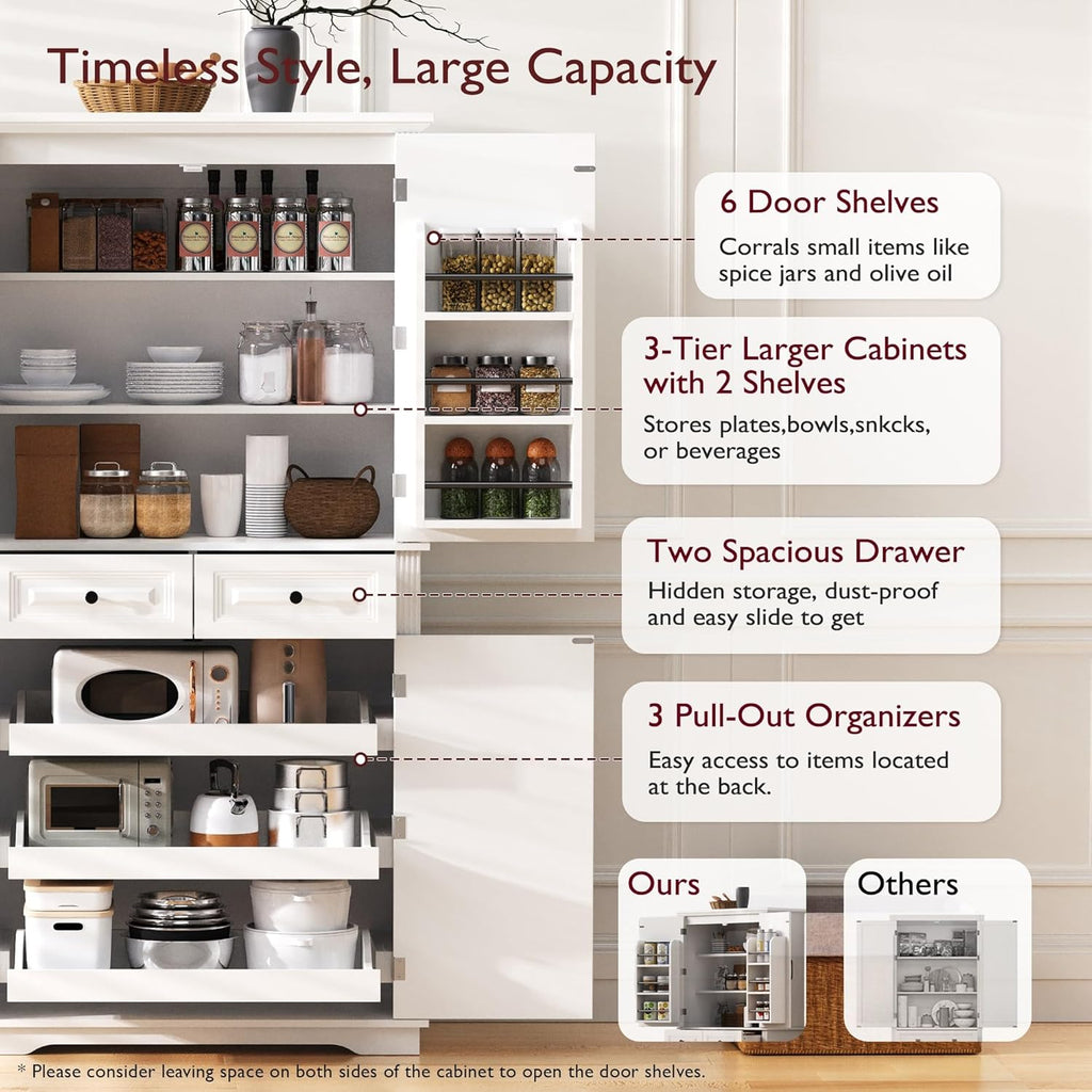 71" Tall Kitchen Pantry Cabinet with Storage, Cupboard for Kitchen