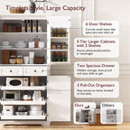 Ball & Cast 71" Farmhouse Kitchen Pantry Cabinet with 3 Pull-Out Organizers, Tall Storage Cabinet with 4 Doors, 2 Drawers, 6 Door Shelves & Adjustable Shelves, Freestanding Cupboard, White