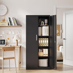 Metal Storage Cabinet with Locking Doors, 71" Tall Steel Locker Organizer with Adjustable Shelves, Garage Utility Cabinet for Home, Office, Shop, and School