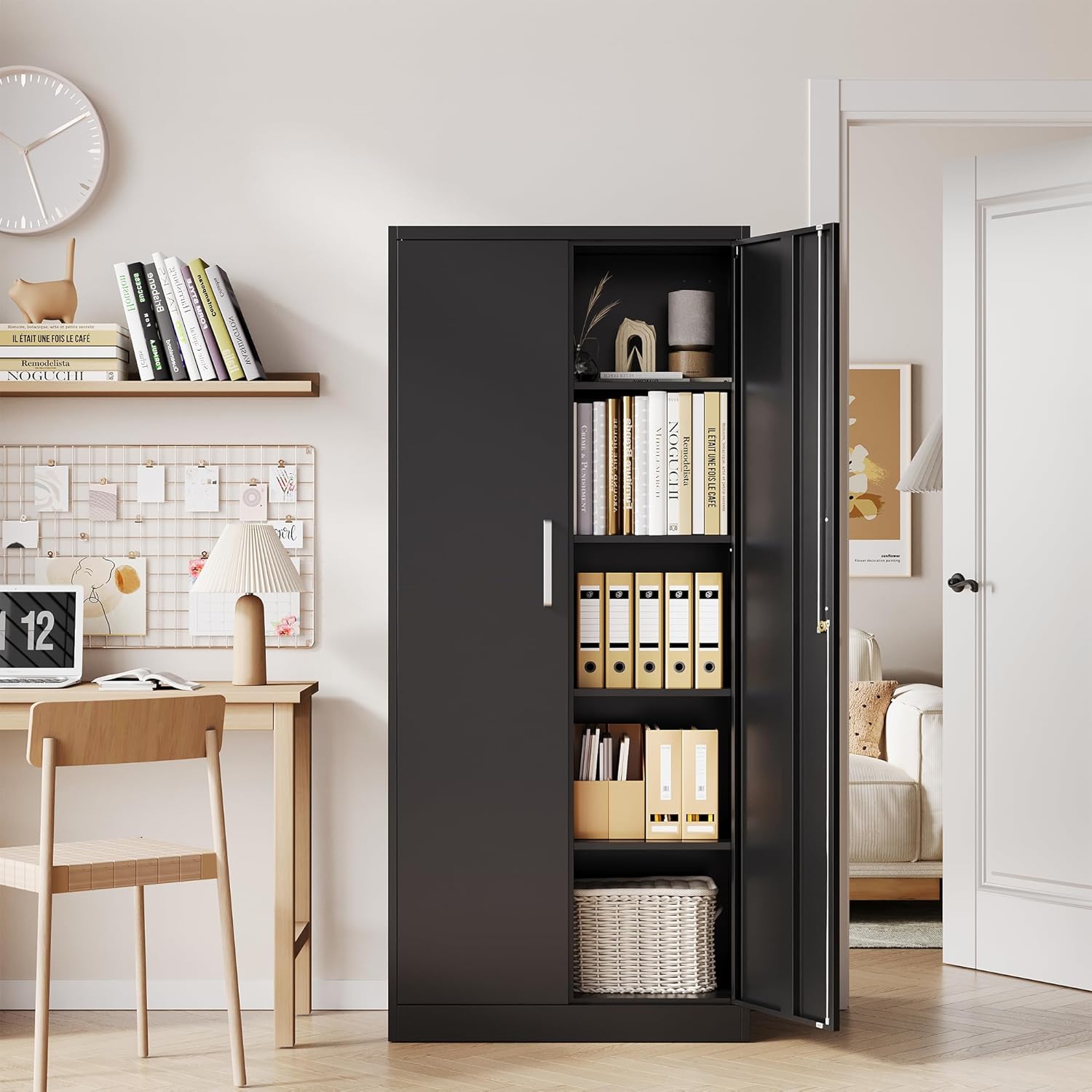Metal Storage Cabinet with Locking Doors, 71" Tall Steel Locker Organizer with Adjustable Shelves, Garage Utility Cabinet for Home, Office, Shop, and School