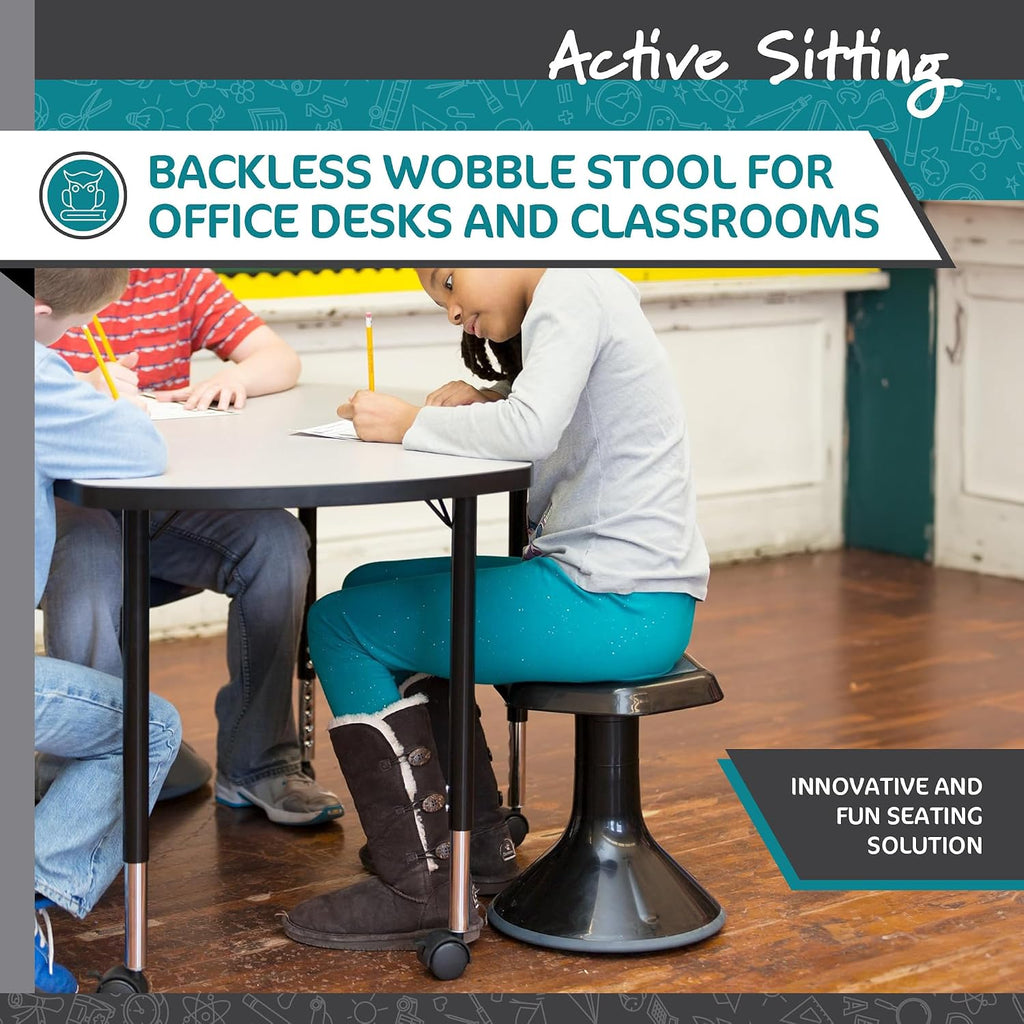 Learniture Backless Active Learning Stool for Office Desks and Classrooms, Active Learning Wobble Chair with Rocking Motion, 18"H, Black