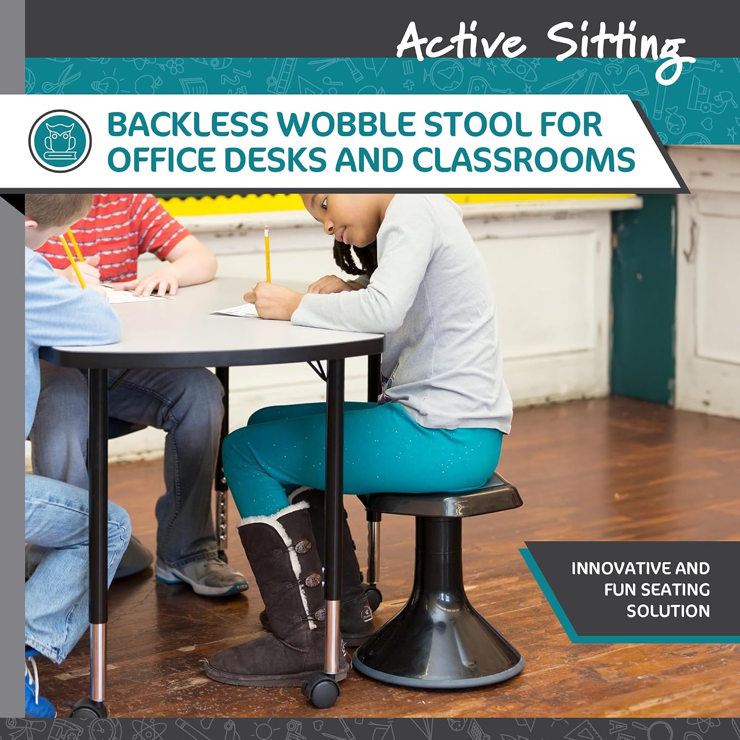 Learniture Backless Active Learning Stool for Office Desks and Classrooms, Active Learning Wobble Chair with Rocking Motion, 18"H, Black