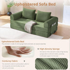 4-in-1 Folding Convertible Sofa Bed, 78 Inch Oversized Corduroy Loveseat Sleeper with Pull Out Bed, Boneless Futon Couch for Living Room Bedroom, No Assembly Needed, Olive Green