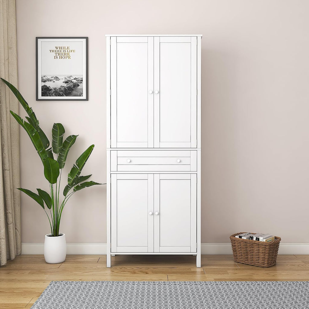 70.87" Tall Kitchen Pantry, Storage Cabinet, Kitchen Cabinet, Drawer and Adjustable Shelves, for Kitchen, Dining Room, White,15.75 * 29.53 * 70.87