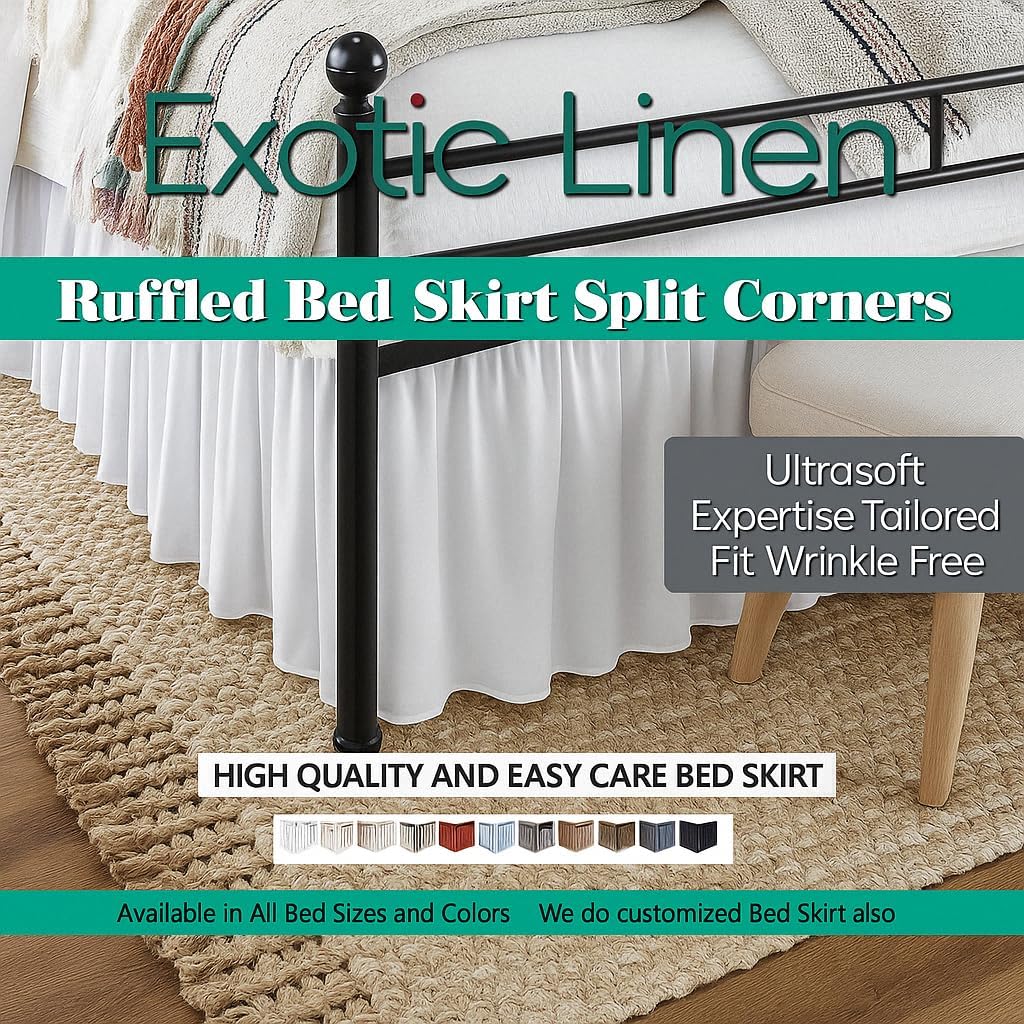 Mattress-Homes Ruffled Bed Skirt Split Corners with Platform, Tailored Fit Hotel Quality Wrinkle Free Ultra-Soft Microfiber Dust Ruffle, Upto 18 Inch Drop, Queen, White