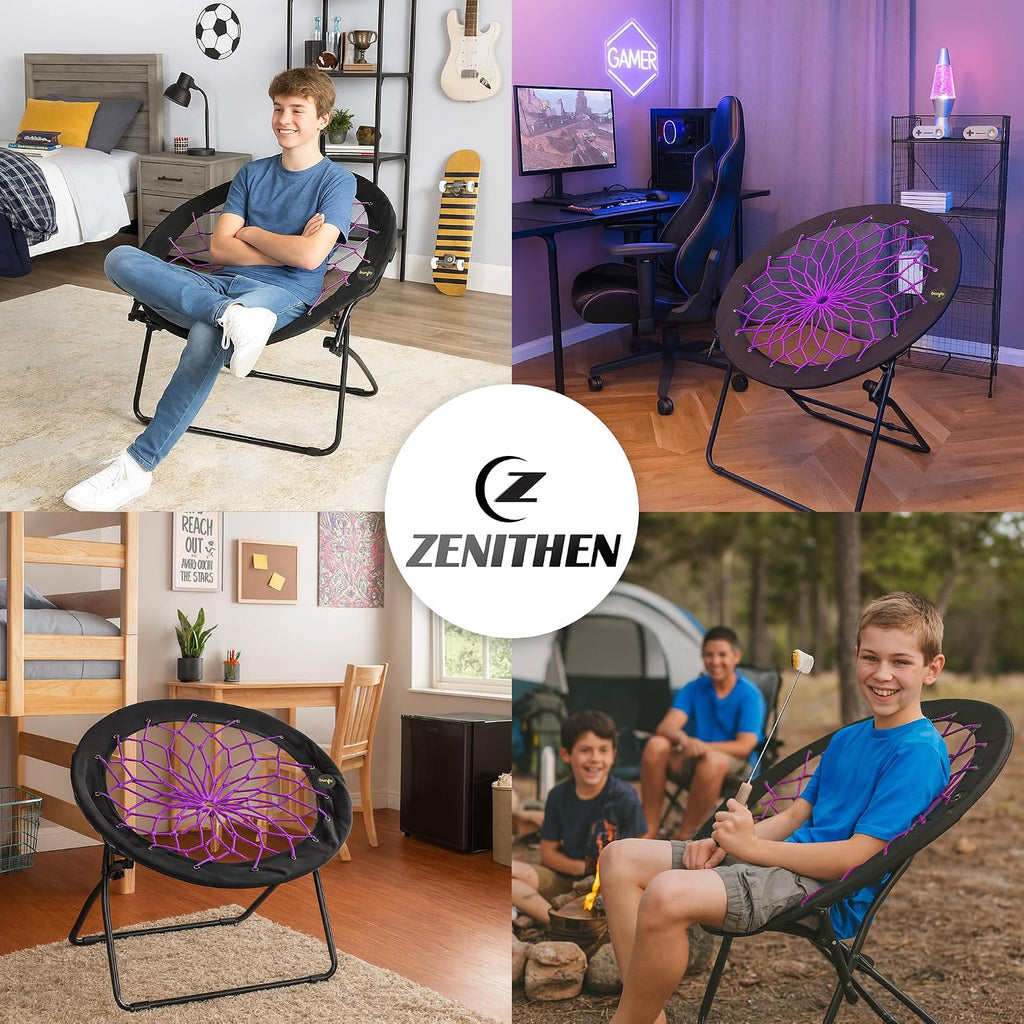 Zenithen Foldable 29" Bunjo Bungee Chair, Plum Jam (Pack of 1) - Lightweight Collapsible Seating for Teens, Adults, Dorms, Bedrooms, Camping & Gaming - 225lb Capacity Portable Seat
