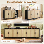 Luoxiao Sideboard Buffet Cabinet with Storage 48" Rattan Coffee Bar Boho Console Table with Adjustable Shelves & 4 Doors, Modern Credenza for Kitchen, Living Room, Entryway, Dining Room, Black