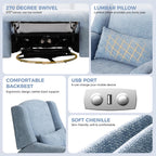 Power Recliner Chair Swivel Glider, Large Nursery Glider with Ottoman & USB Charging Port, Chenille Upholstered Rocker Glider Recliner for Nursery,Living Room, Blue