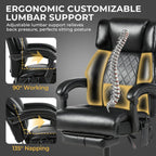 Massage Office Chair with Foot Rest and Heating, Executive Ergonomic Reclining Leather Office Chair, Big and Tall Desk Chair with Vibration Massager, Computer Gaming Chair for Home & Office Black
