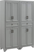 Crosley Furniture Tara 2-Piece Pantry Storage Cabinet Set with Shelves, Kitchen, Dining, or Laundry Room, Distressed Gray