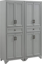Crosley Furniture Tara 2-Piece Pantry Storage Cabinet Set with Shelves, Kitchen, Dining, or Laundry Room, Distressed Gray