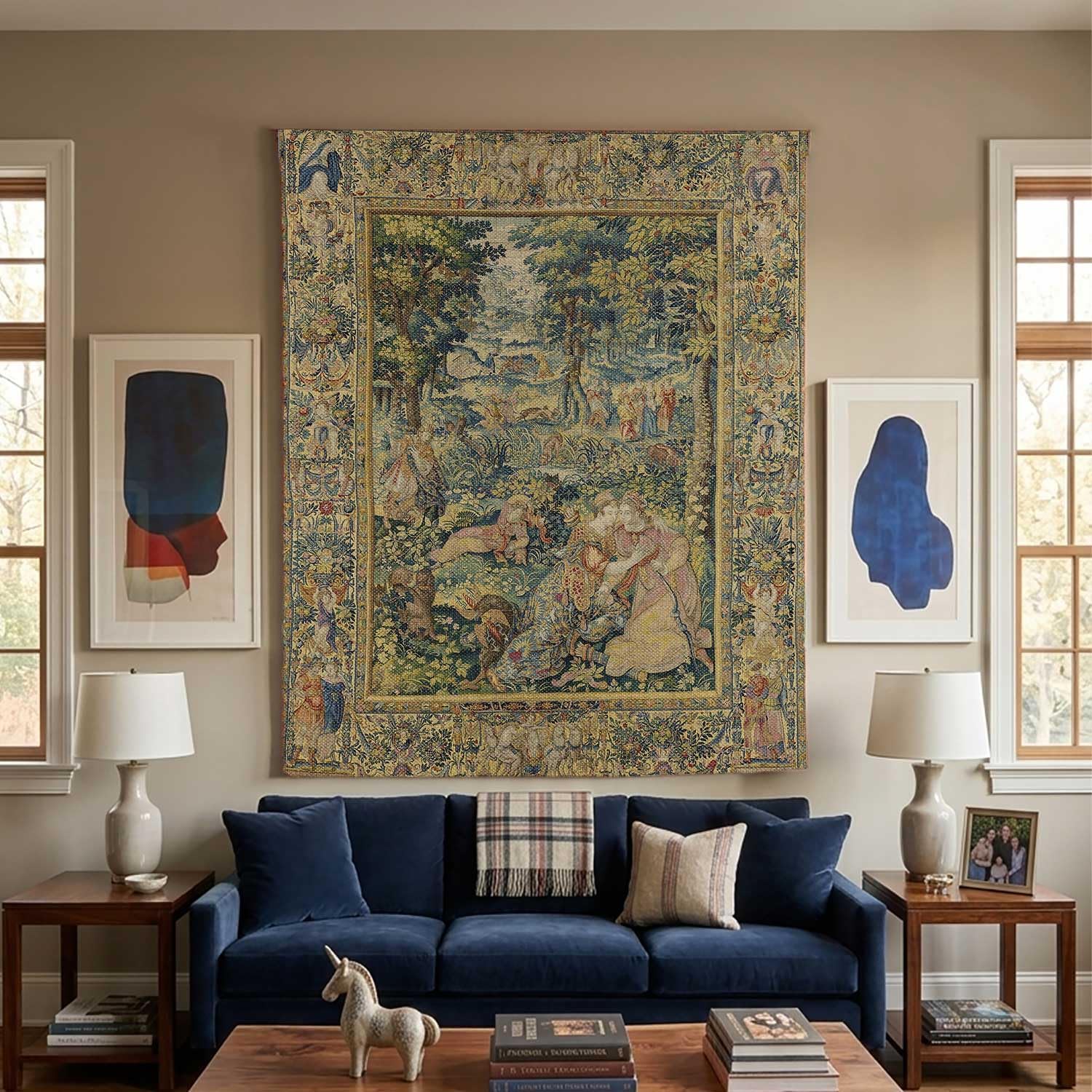 LATETOMT Retro Medieval Tapestry Wall Hanging, Renaissance Garden Scene Art Decor, Cotton Linen Wall Decor for Bedroom Living Room Dorm 39x56in LTMMYW005