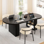 Jocoevol 78.7" Dining Table for 6-10 People, Oval Dining Room Table with 3-Tier Storage Shelf, Modern Black Kitchen Tables with Heavy Duty Pedestal Base for Home, Dining Room, Black