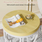 Tribesigns Round End Table, Farmhouse Side Table with White Metal Hollow Frame, Small Bedside Table Nightstand for Living Room, Bedroom, Easy Assembly (Natural Beige,1PC)