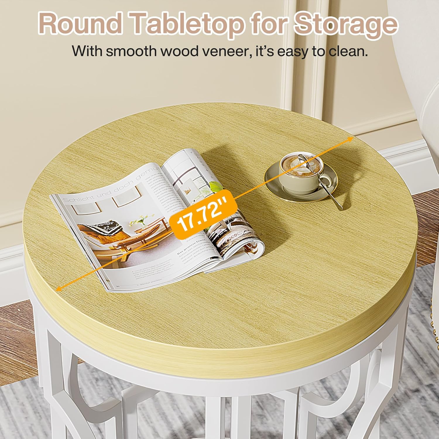 Tribesigns Round End Table, Farmhouse Side Table with White Metal Hollow Frame, Small Bedside Table Nightstand for Living Room, Bedroom, Easy Assembly (Natural Beige,1PC)