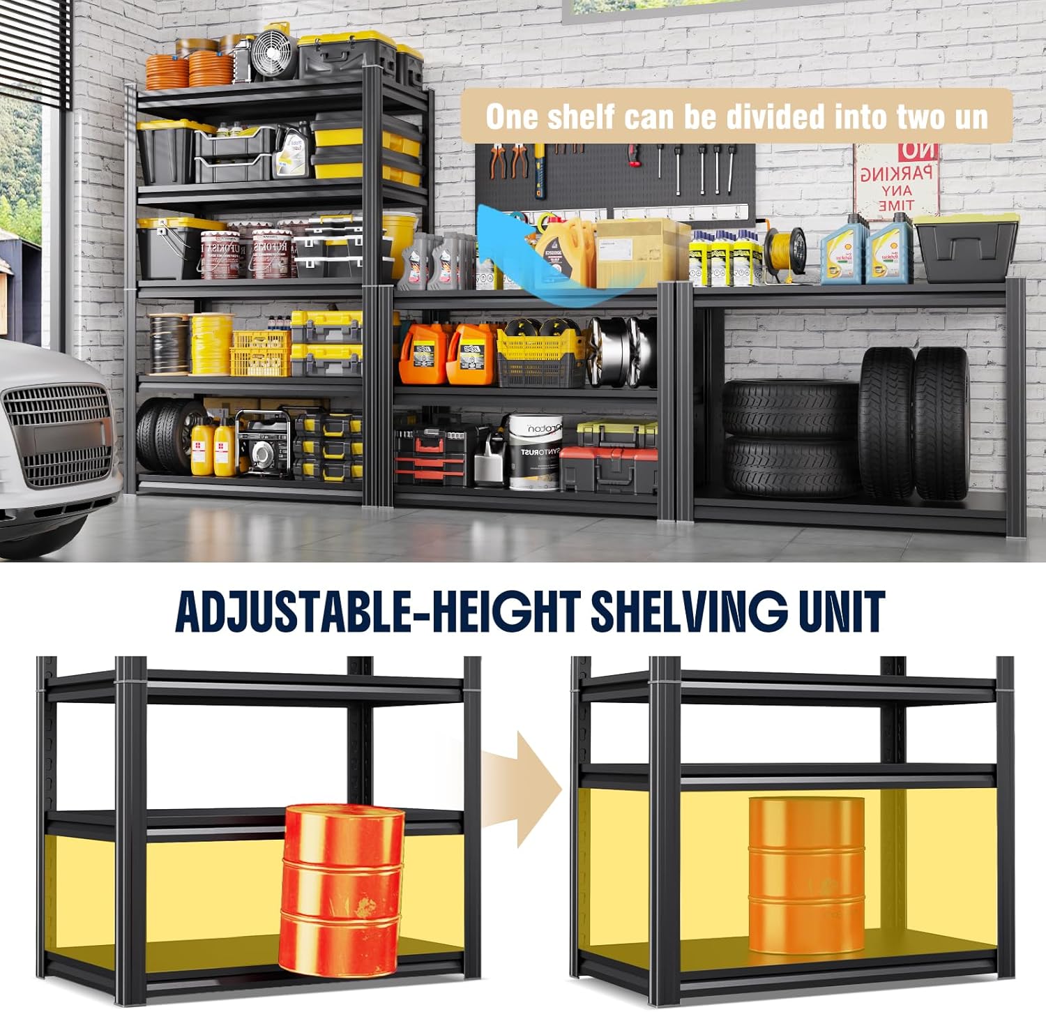 Heavy Duty Metal Garage Shelving Unit, 71.2" H x 35.4" W x 16" D, 5-Tier Adjustable Storage Shelves for Garage Storage, Standing Shelf Unit & Shelves Organizer for Home, Warehouse, Workshop